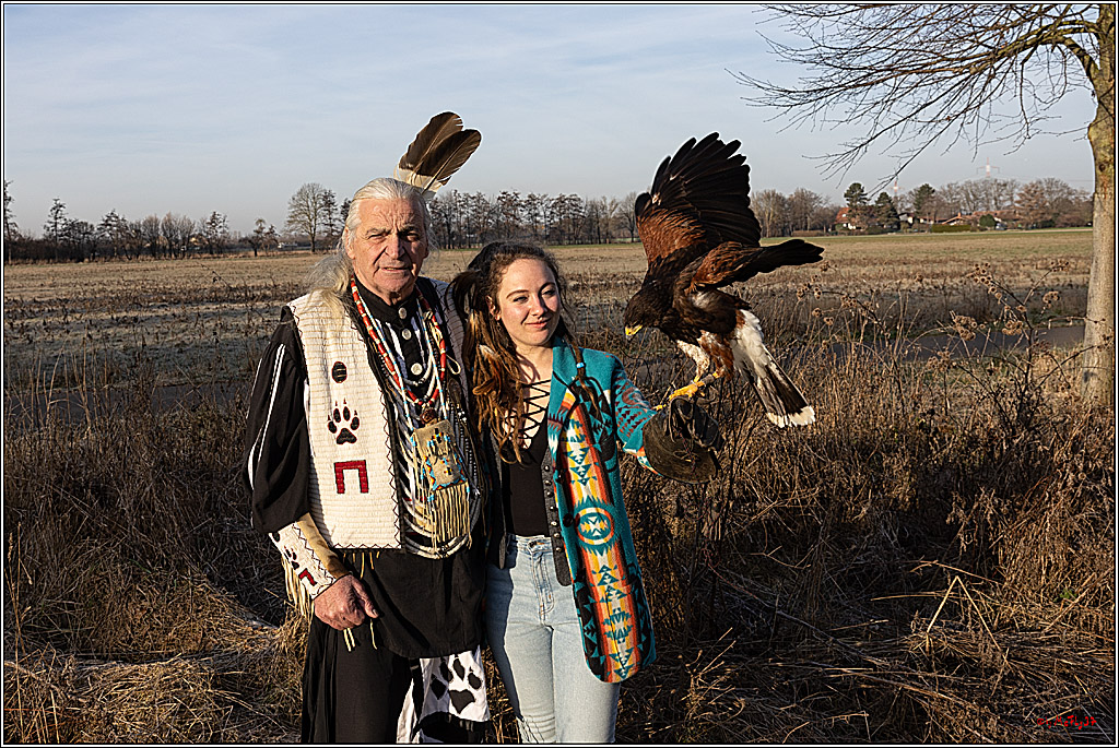 Cheyenne-Halbblut Hunting Wolf in der Falknerei Pierre Schmidt; Gymnich, 09.02.2023